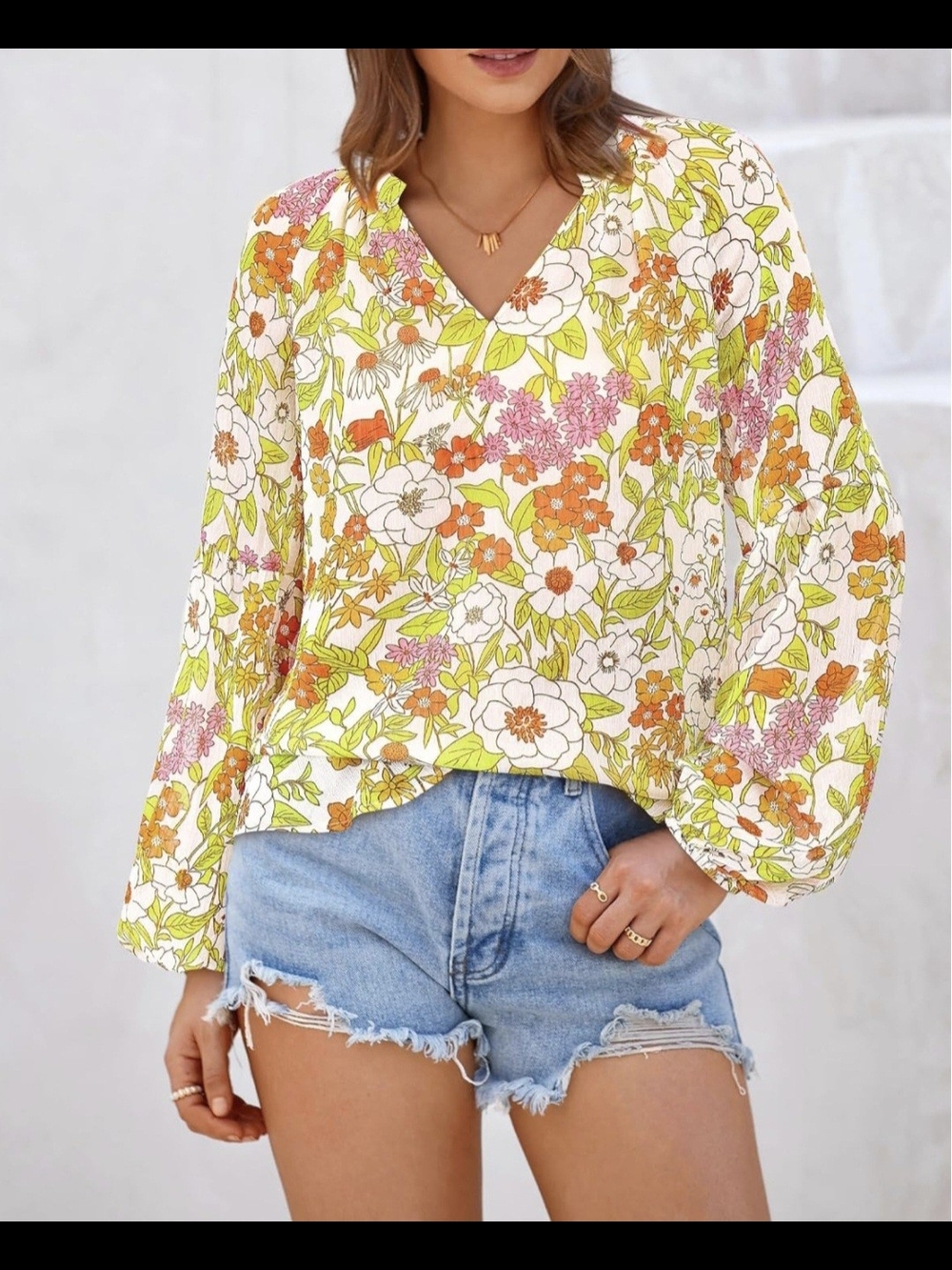 Womans BTFBM Boho Yellow Floral Blouse Sheer & Opaque Lining Billowing Arms XL